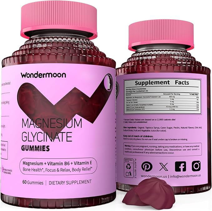 Wondermoon Magnesium Complex Gummies for Women with Vitamin D3 B6 Zinc &amp Potassium – Blueberry Flavor – Supports Relaxation Muscle &amp Bone Health 60 Count
