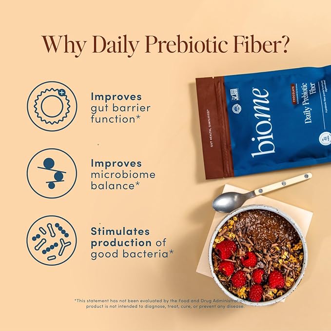 Bio.me Daily Prebiotic Fiber Powder Chocolate - 7g Per Serving - Soluble &amp Insoluble Fiber Supplement Powder for Women &amp Men - Digestive Health &amp Gut Health - GLP-1 Friendly Sugar Free -