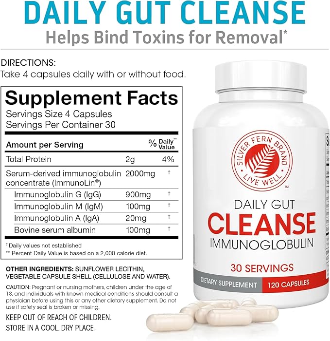 Silver Fern Gut Rehab Kit - 30 Day Supply - Cleanse Daily (1 Bottle = 120 Capsules) &amp Ultimate Probiotic (1 Bottle = 60 Capsules) - Immunoglobulins &amp Spore Forming Probiotics