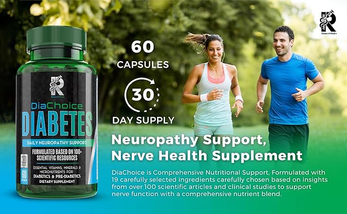 DiaChoice Neuropathy Support with Alpha Lipoic Acid 600 mg to Fortify Nerve Health &amp Support Healthy Nerve Function ALA Co Q10 Magnesium Zinc Vitamins B12 B9 B6 B3 B2 B1 D C E &amp