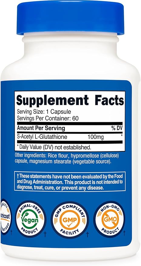 Nutricost S-Acetyl L-Glutathione 100MG 60 Capsules - GMO-Free Vegan