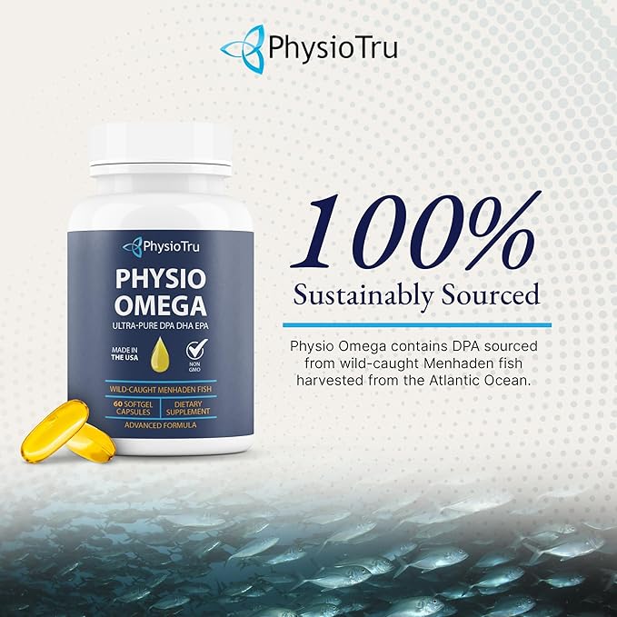 Physio Omega 2400mg Fish Oil with Omega 3 Fatty Acid Supplement - Vascular &amp Cognitive Supplements for Adults - Non-GMO Burpless Light Citrus Flavor Sustainably Sourced - 4 Packs 240 Softgels