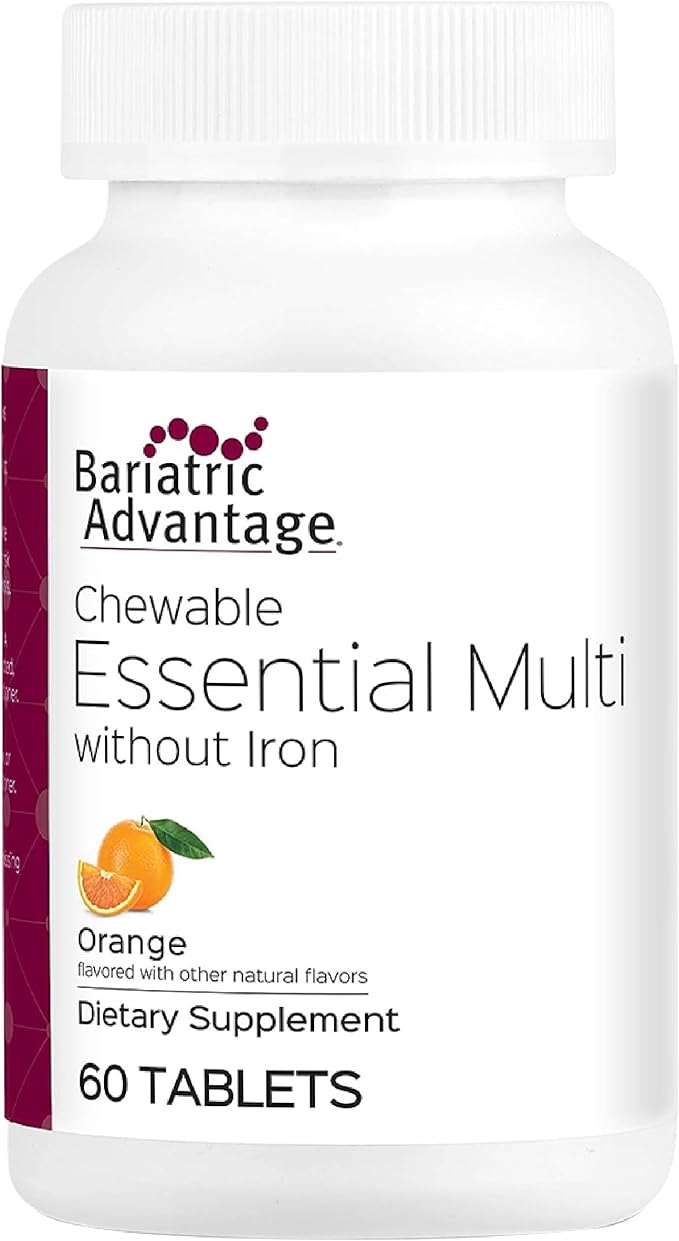 Bariatric Advantage Chewable Essential Multivitamin Without Iron - 200 DV of Key Nutrients - Trace Mineral Support* - Multivitamins for Bariatric Patients - Orange - 60 Count