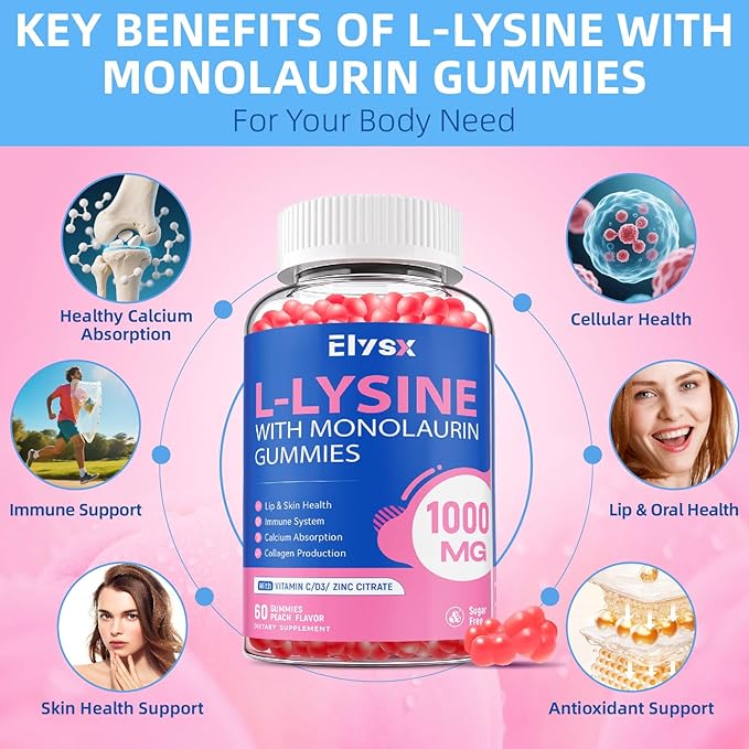 Kids Methylated Multivitamin &amp L-Lysine Chewable Gummies Immune &amp Brain Support Lip &amp Oral Health