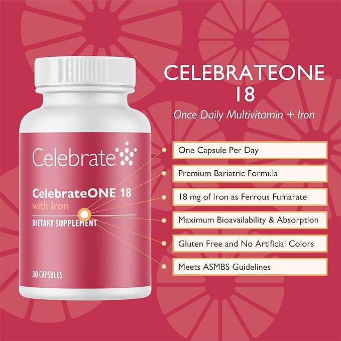Celebrate Vitamins CelebrateONE 18 Multivitamin with Iron and Balance Probiotic + Prebiotic Capsules Bundle – Bariatric Vitamins for Post-Gastric Bypass &amp Sleeve Gastrectomy – Essential Digestive