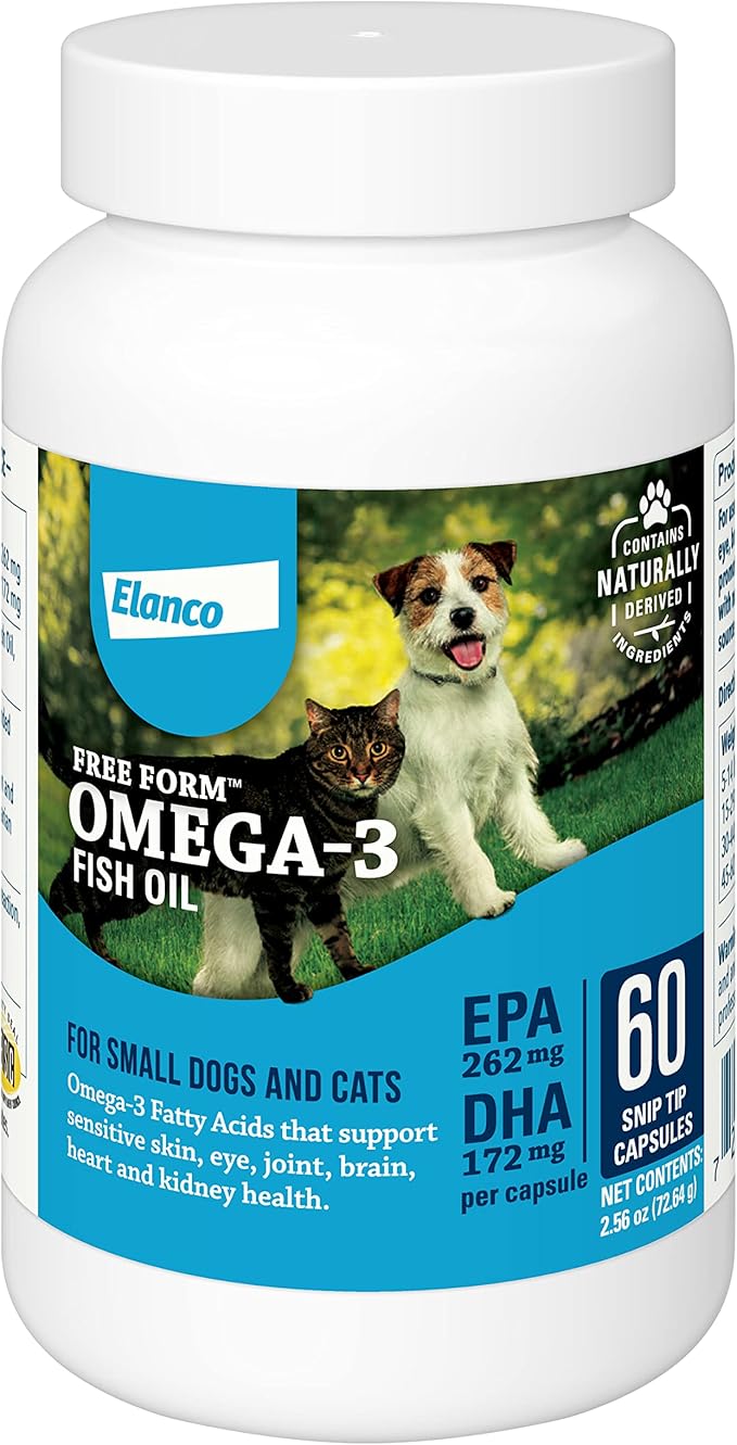Free Form Snip Tips Omega-3 Fish Oil Liquid Supplement for Small Dogs and Cats 60 Count