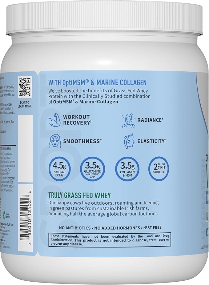 Garden of Life SPORT Whey Protein Powder Vanilla Flavor 20g Plus Marine Collagen Peptides &amp MSM for Women and Men Optimum Amino Energy Younger Healthier Looking Skin - Grass Fed About 15 Servi