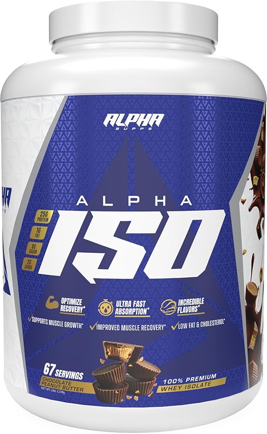 Alpha Supps ISO Low Carb 100% Whey Protein Isolate Powder 25 Grams Per Serving Helps Support Muscle Growth Low Sugar and Gluten Free (Chocolate Peanut Butter 5 lb)