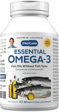 ANDREW LESSMAN Essential Omega-3 Mint - 60 Softgels - Ultra-Pure High Potency Omega-3 Oils. High DHA No Stomach Upset No Contaminants No Mercury. Small Easy to Swallow Softgels