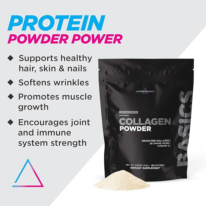 Livingood Daily Unflavored Collagen Powder for Women &amp Men Hydrolyzed Collagen Peptides Powder with Vitamin C Protein with 20 Amino Acids Type I &amp III Grass Fed Keto Paleo Gluten Free
