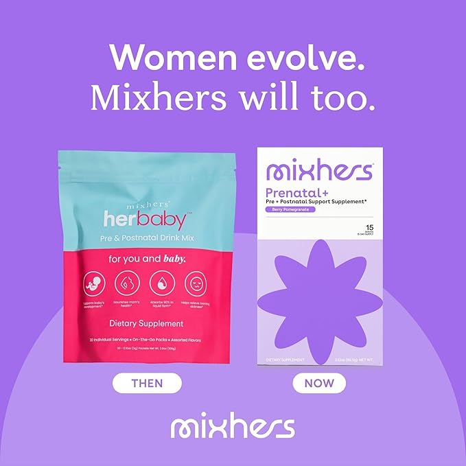 MIXHERS Prenatal + Pre + Postnatal Vitamins Drink Mix | Formulated with Vitamin A C D E &amp K | Berry Pomegranate Flavor | 15 Stick Packets | 1 Pack