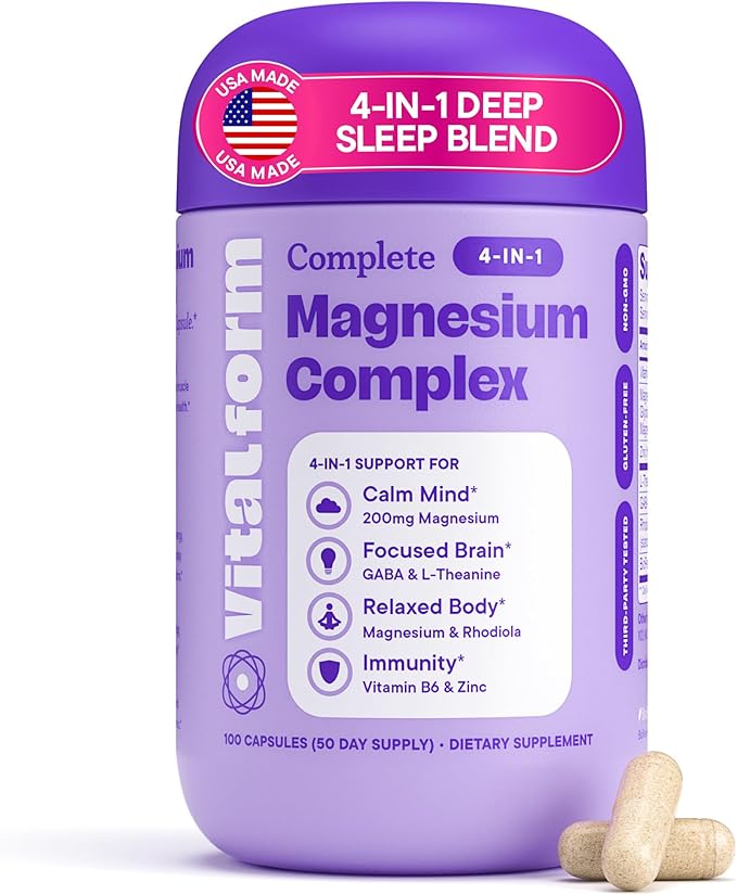 Magnesium Glycinate Sleep Complex – Non-Habit Forming Support with L-Theanine GABA Zinc &amp Rhodiola – Promotes Relaxation Calm &amp Muscle Recovery – Non-Melatonin – 100 Capsules