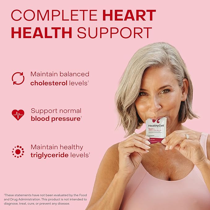 Healthycell Heart &amp Vascular Health Daily Liquid Supplement - Cardiovascular Support with Beet Root Powder Resveratrol CoQ10 Omega-3 &amp Vitamin K - 30 Gel Packs