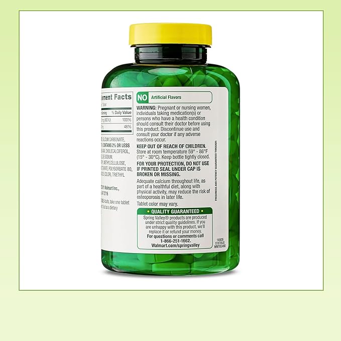 Spring Valley Calcium Plus Vitamin D Tablets Dietary Supplement Bone Health VIT D 20 mcg 600 mg 250 Count + Exclusive VitaMax Vitamin Guide (2 Items)