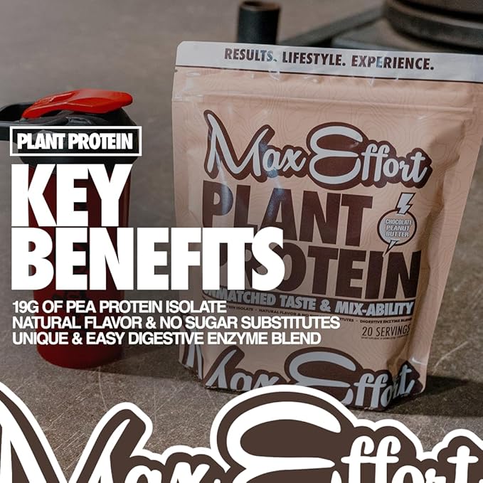 MAX EFFORT Plant Protein Powder 19 G Pea Protein Plant Based Gluten Free Low Carb Protein Shake or Smoothie Mix Meal Replacement No Whey No Sugar Substitutes Chocolate Peanut Butter 20 Srvg