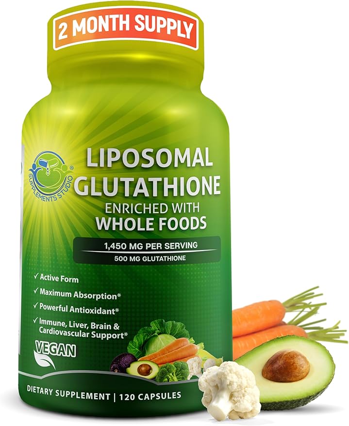 Liposomal Glutathione 500mg - Active Form L Glutathione (Reduced) for Maximum Absorption - Made with Organic Whole Foods - Master Antioxidant &amp Detoxifier - Immune &amp Cardiovascular Support - 1