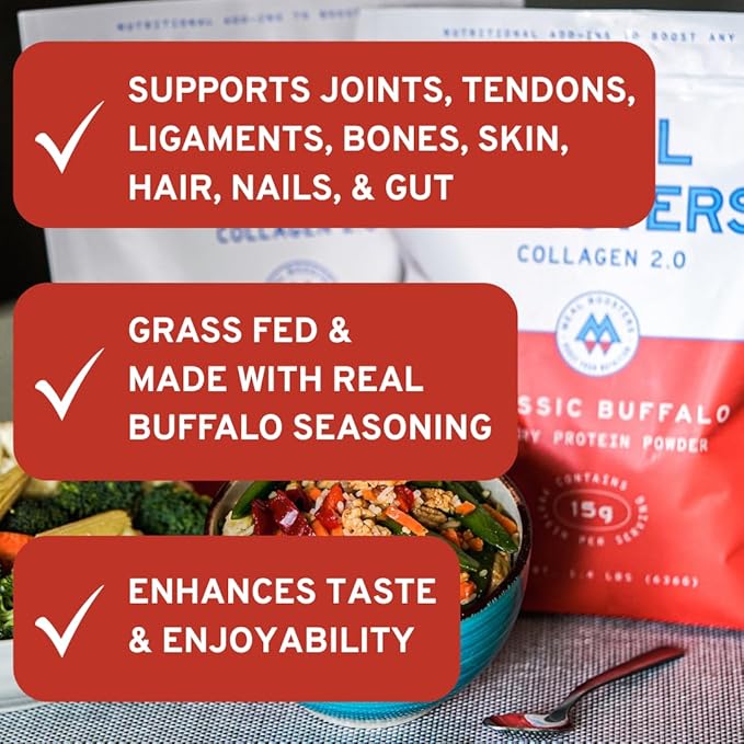 Meal Boosters Savory Protein Powder Supplement | 15–20g Complete Protein Meal Enhancer for Cooking &amp Prep | Collagen Peptides for Gut Joint &amp Support | Keto Friendly Gluten Free (Classic Buf