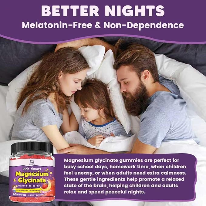 Magnesium Glycinate Gummies for Kids &amp Adults - 400/200mg Magnesium Supplement with L-Theanine Chamomile D3 &amp K2 Kids Sleep Gummies Melatonin Free for Zzz &amp Relax Cognition - Sugar Fr