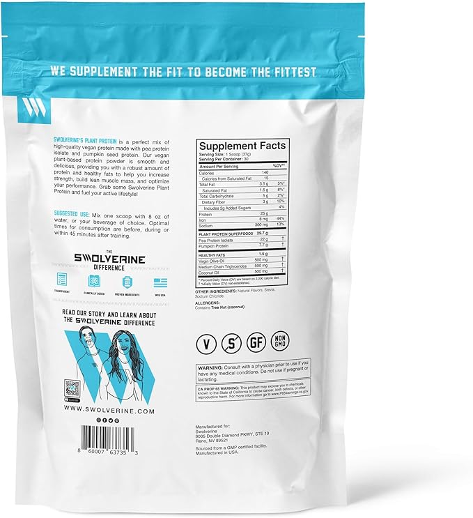 Swolverine Plant Protein | 100% Vegan Plant-Based Protein Powder Pea Protein Isolate Pumpkin Seed Protein 25G Protein 30 Servings Chocolate Cake Flavor (Chocolate Cake)