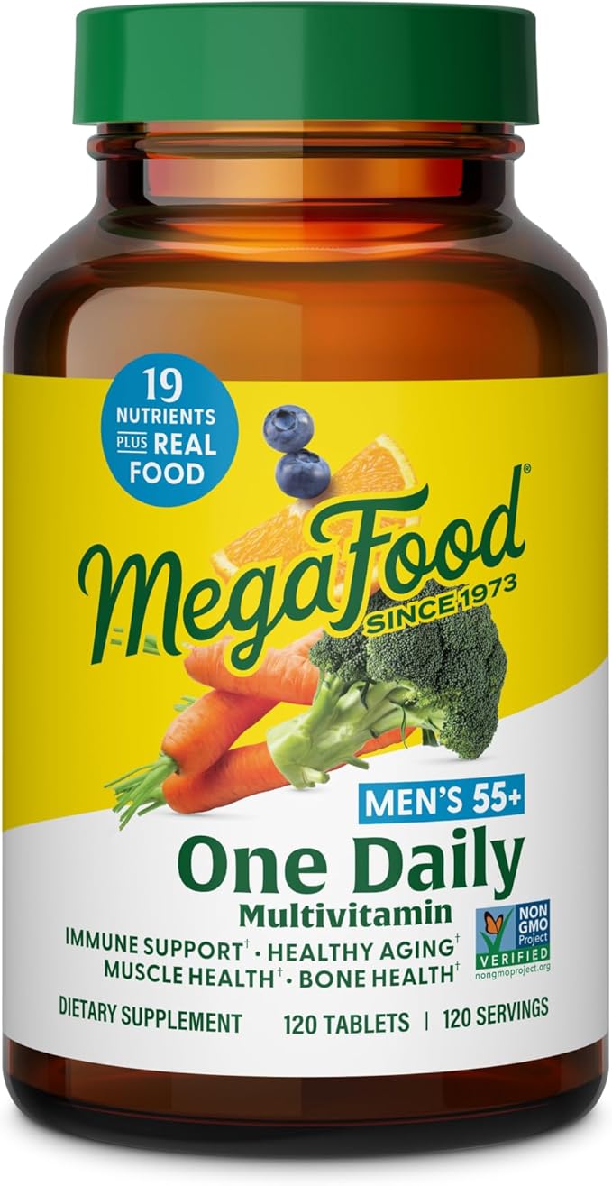 MegaFood Multivitamin for Men 55+ One Daily Mens Multivitamins Methylated B12 Vitamin D3 C &amp Zinc - Healthy Aging Bone &amp Muscle Health &amp Immune Support - Vegetarian - 120 Tablets