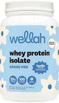 Wellah Grass-Fed Whey Protein Isolate Powder (Vanilla) 30 Servings - with Prebiotics Enzymes &amp Probiotics 20g of Protein 100 Calories Naturally Sweetened