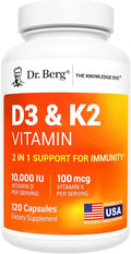 Dr. Berg Vitamin D3 &amp K2 10000 IU + MK-7 – 120 Capsules – Immune Bone &amp Heart Support* Supplement w/Magnesium Zinc B6 – 4X Lab-Tested – No Fillers – Non-GMO cGMP Formulated in USA