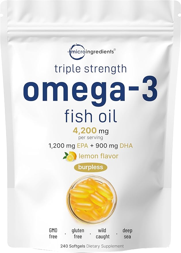 Micro Ingredients Omega-3 Fish Oil 4200mg &amp CoQ10 100mg Softgels Bundle 2 Pack | Wild-Caught Fish Burpless Lemon Flavor | High Absorption Ubiquinone with Coconut MCT Oil