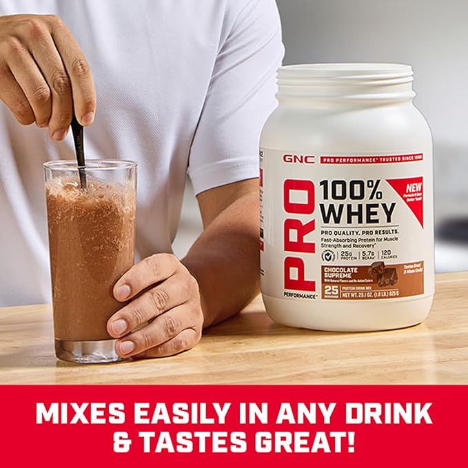GNC Pro Performance 100% Whey Protein Powder Fast Absorbing Protein Muscle Strength and Recovery Banana Cream 25 Servings