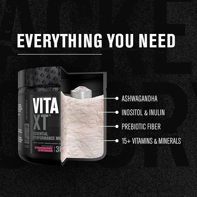 Jacked Factory Vita XT Performance Vitamin Powder - Daily Multivitamin Powder for Men with KSM-66 Ashwagandha Prebiotic Fiber Vitamin A C D K B6 B12 &amp More - Fruit Punch 30Sv