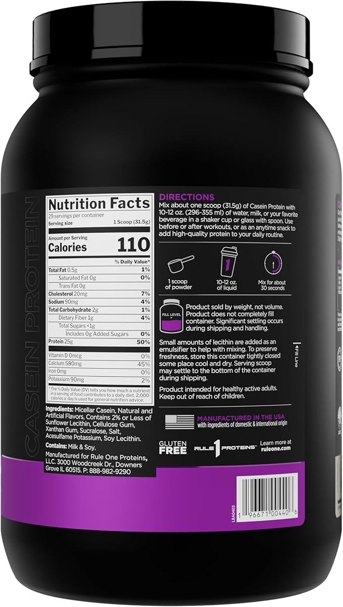 Rule 1 Casein Protein - 25g Protein and 11g EAAs Per Serving from Slow-Release Micellar Casein for Overnight Recovery and Sustained Delivery Between Meals (2 Pounds* Vanilla Crème)