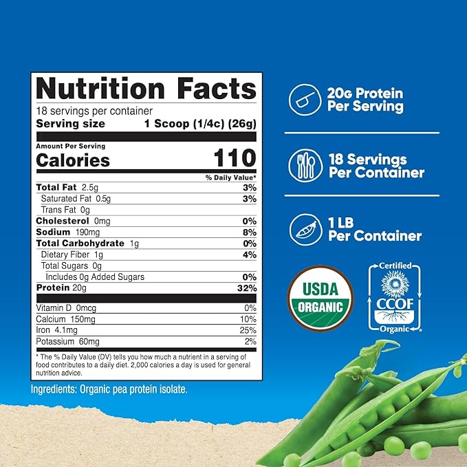 Nutricost Organic Pea Protein Powder (1 LB) Unflavored - Certified USDA Organic Protein from Plants Vegetarian Friendly Gluten Free Non-GMO