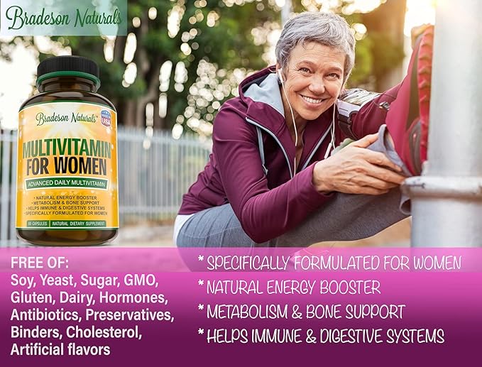 Women's Multivitamin Supplement. Vitamins A C D E &amp Vitamin B Complex. Immune &amp Female Support + Antioxidant &amp Natural Energizers. Non-GMO Gluten Free Made in the USA60 Caps