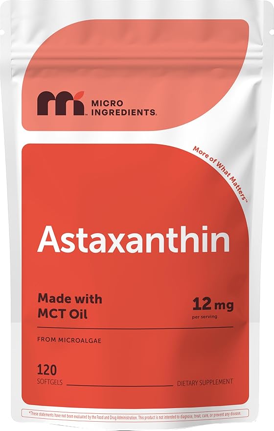Micro Ingredients Astaxanthin 12mg with MCT Oil 120 Softgels 4 Month Supply | Premium Astaxanthin Antioxidant Supplements* | Fresh Microalgae Source | Triple Strength Non-GMO Gluten Free No Soy