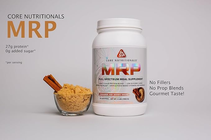 Core Nutritionals Platinum MRP Full Spectrum Meal Replacement Sustained Release for All Day Amino Acid Support 27G Protein 20 Servings (Cinnamon and Brown Sugar)