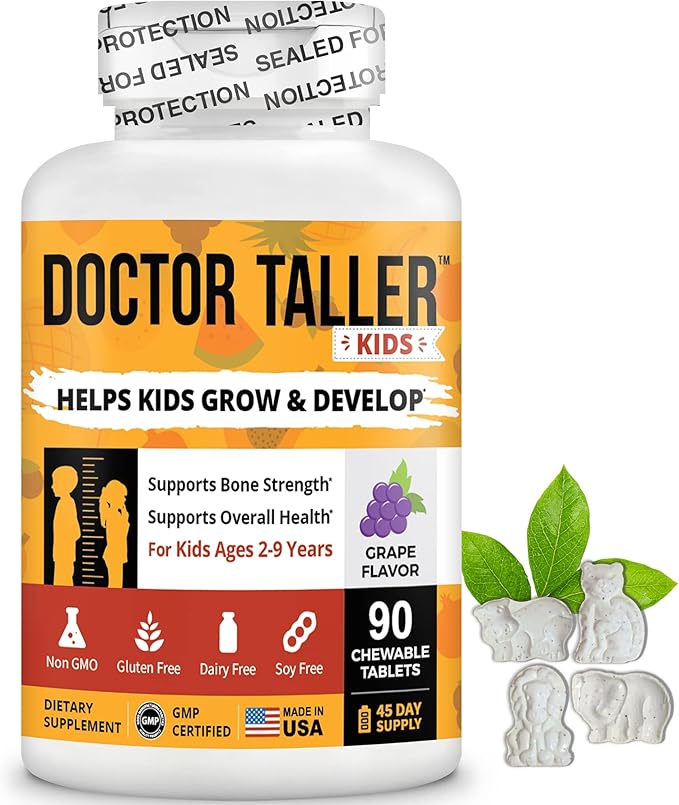 Doctor Taller Kids by NuBest - Support Healthy Growth of with Multivitamins and Multiminerals for Ages 2 to 9 Grape Flavor 180 Vegan Chewable Tablets | 3 Month Supply White