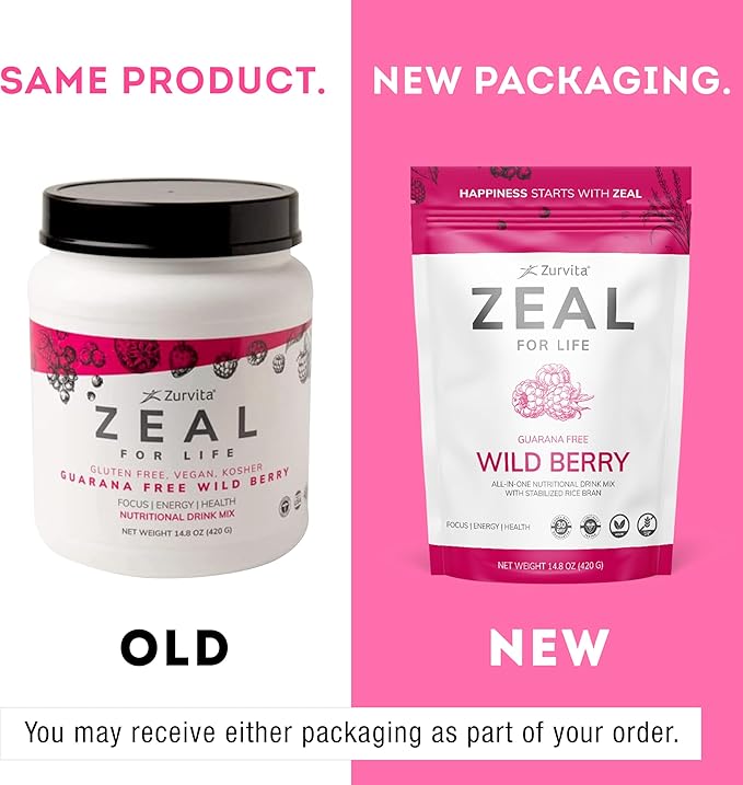 Zurvita - Zeal for Life 30-Day Wellness Bag - Wild Berry (Guarana Free) - Nutritional Supplement for Vitality Immunity and Wellness - 420 Grams