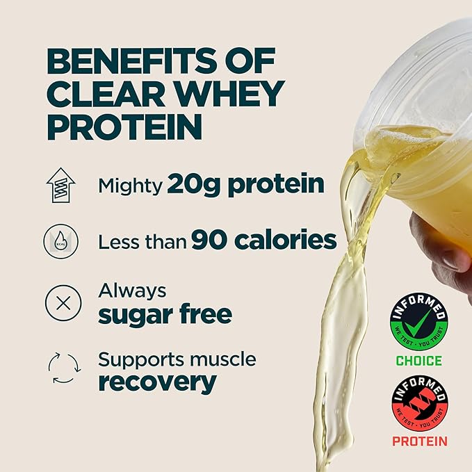 Myprotein Clear Whey Isolate Protein Powder 20 Servings (1.1lbs) Strawberry 20g Protein per Serving Naturally Flavored Drink Mix Daily Protein Intake for Superior Performance