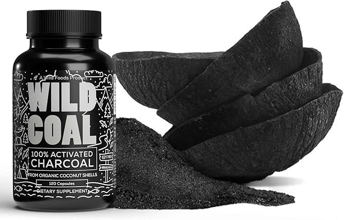 Wild Foods Activated Charcoal Capsules | 100% Organic Coconut Shells Active Tablets | Lab Tested &amp Non-GMO Detox Pills | USA (Three Bottles - 120 Capsules)