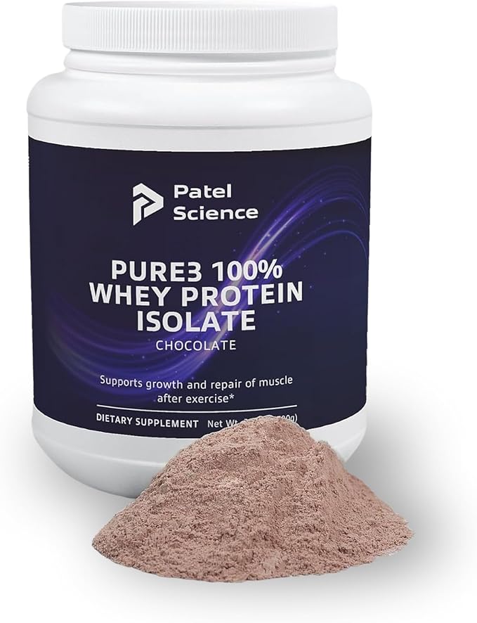 Pure3 100% Whey Protein Isolate - Whey Protein Powder for Women &amp Men Mixable Powder for Fitness &amp Gym - Chocolate 24.7oz (700g)
