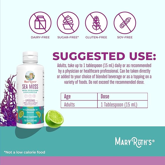 MaryRuth Organics Sea Moss Liposomal (Limeade) &amp Women's Multivitamin + Hair Growth (Peach) | Clean Label Project Verified® | Vitamins for Energy Beauty &amp Overall Health | Vegan Gluten-Free