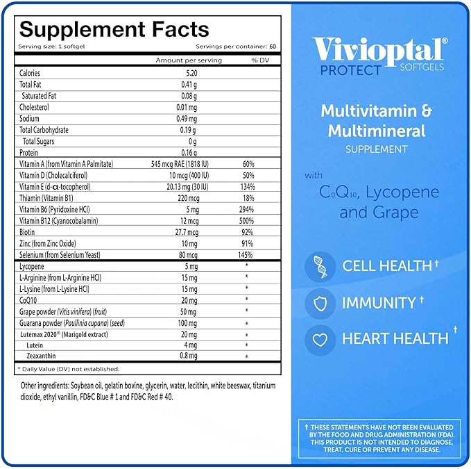 Vivioptal Men 60 Capsules CoQ10 Lycopene &amp Resveratrol Multivitamin &amp Multimineral Gluten Free German Formula