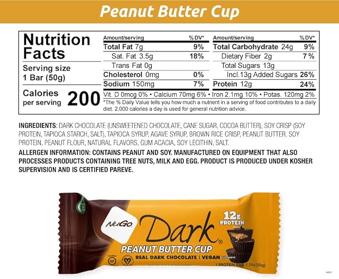 NuGo Dark Variety - Pretzel with Sea Salt 12 Bars &amp Peanut Butter Cup 12 Bars 12g Protein Bar Vegan Gluten Free Non-GMO Kosher Pareve 24 Count Variety