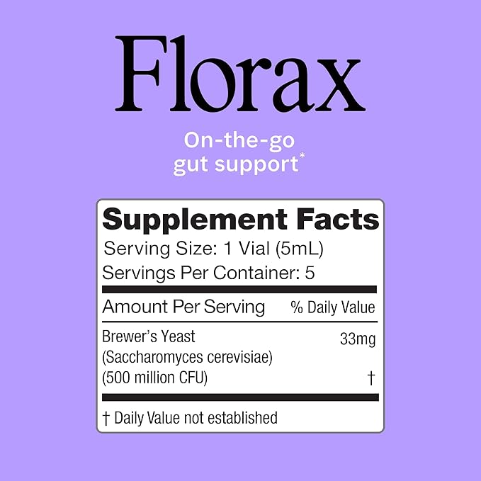 Florax - Liquid Probiotic - On-The-go Gut Support for Women Men and Children - Vegan Gluten Free Lactose Free Soy Free and Preservative Free - Grape Flavor - 5 Vials