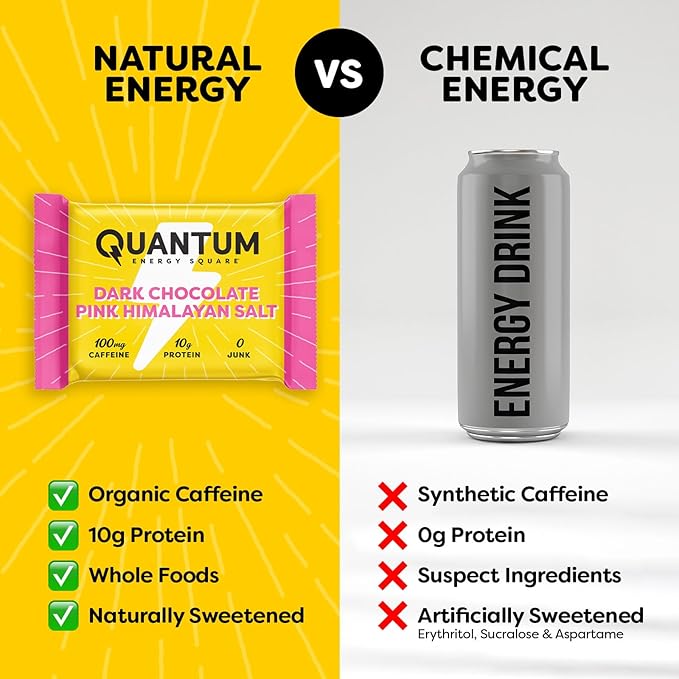 Quantum Energy Square - Dark Chocolate Pink Himalayan Salt Salted Peanut Butter Crunch Caramel Almond Sea Salt - Variety 12-Pack - 4 Bars Each
