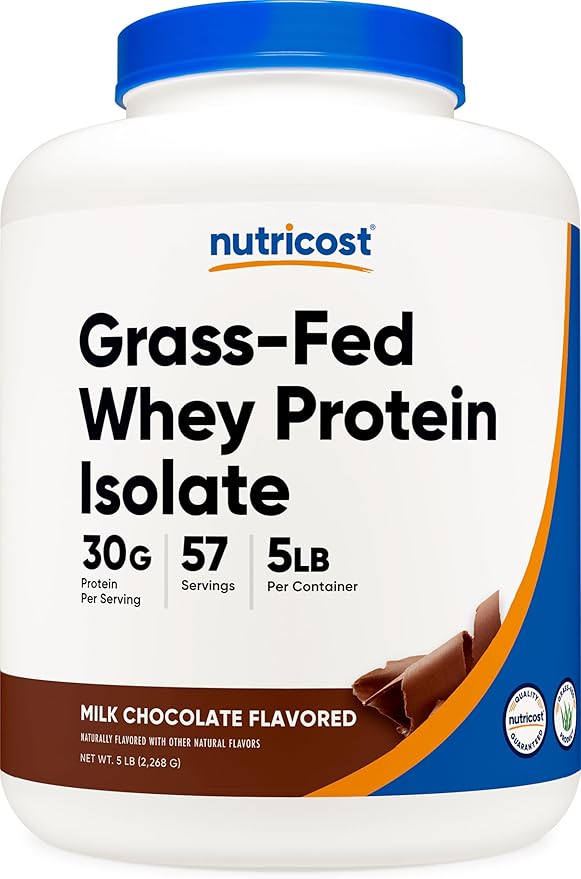 Nutricost Grass-Fed Whey Protein Isolate (Chocolate) 5LBS - Non-GMO Gluten Free Natural Flavors