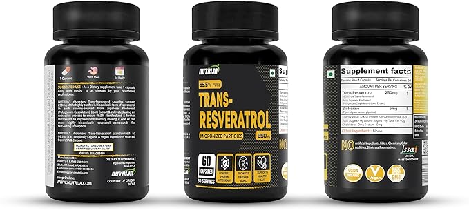 Trans Resveratrol 250MG Capsules - 99.5% Pure Micronized and Highly Bioavailable Supplement | Slow Down Aging Proven Powerful Anti-Oxidant | Improves Metabolism &amp Heart Health (30 Capsules)