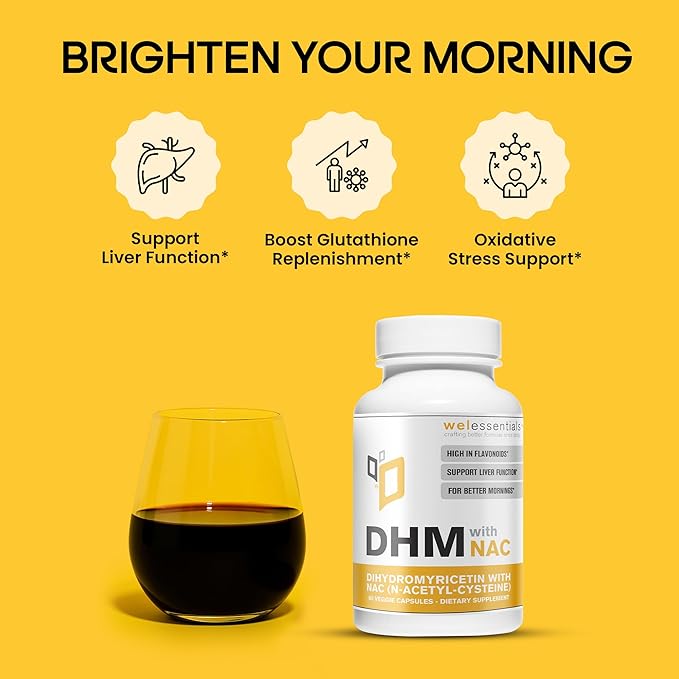 Dihydromyricetin DHM with NAC - 650mg x 60 Capsules - 300mg N-Acetyl-Cysteine 350mg Dihydromyricetin - Max Strength Dietary Supplement for Liver Support Hydration
