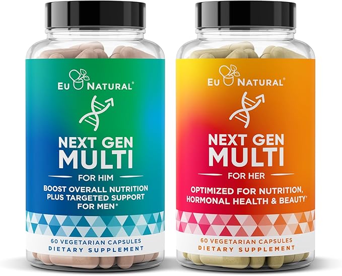 Eu Natural Next Gen Multivitamin Bundle for Him &amp Her- Optimized Daily Support for Energy Heart Bone Hair &amp Skin Health and More
