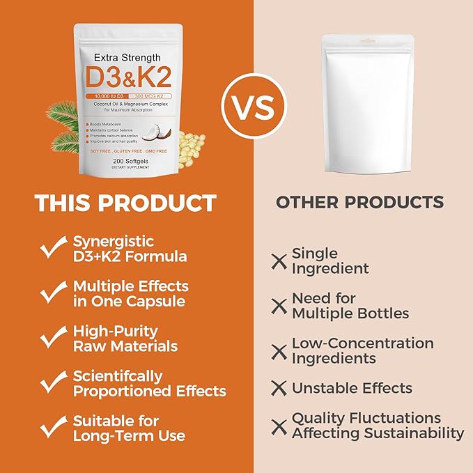Vitamin D3 K2 Magnesium Complex Extra Strength Wellness D3K2 with Triple Magnesium &amp Coconut Oil for Maximum Absorption Support Bone &amp Immune Health Non-GMOEasy to Swallow 200 Softgels