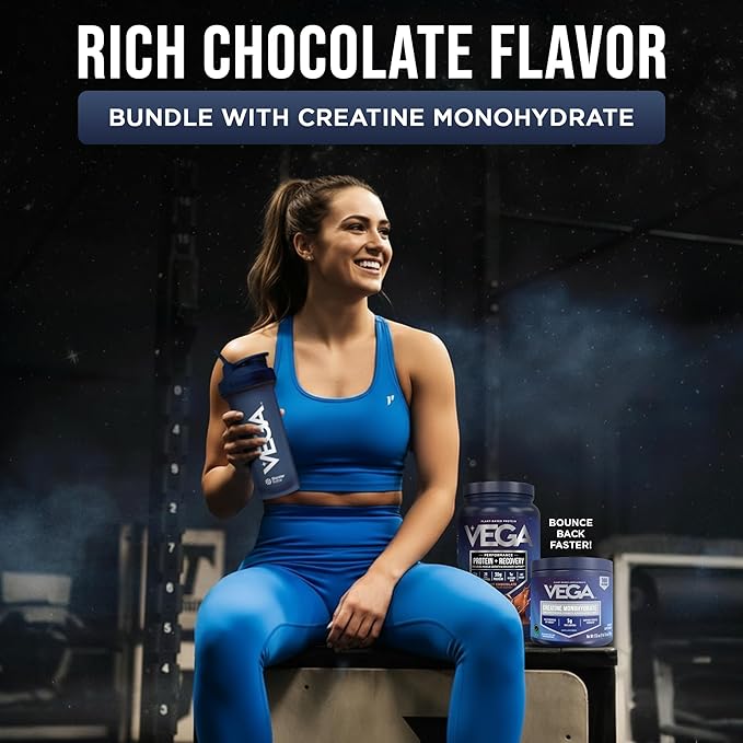 Vega Creatine Monohydrate Powder 17.6oz (100 Servings) Sport Protein &amp Recovery Chocolate Protein Powder 1.8lbs - Plant-Based Protein and Muscle Support